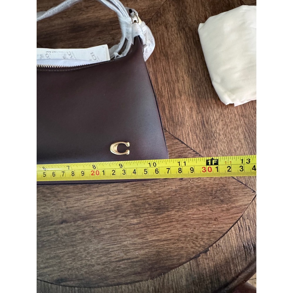 Coach Cary Shoulder Bag Dark Stone Leather Gold Chain CC Logo CJ829 - Picture 7 of 12